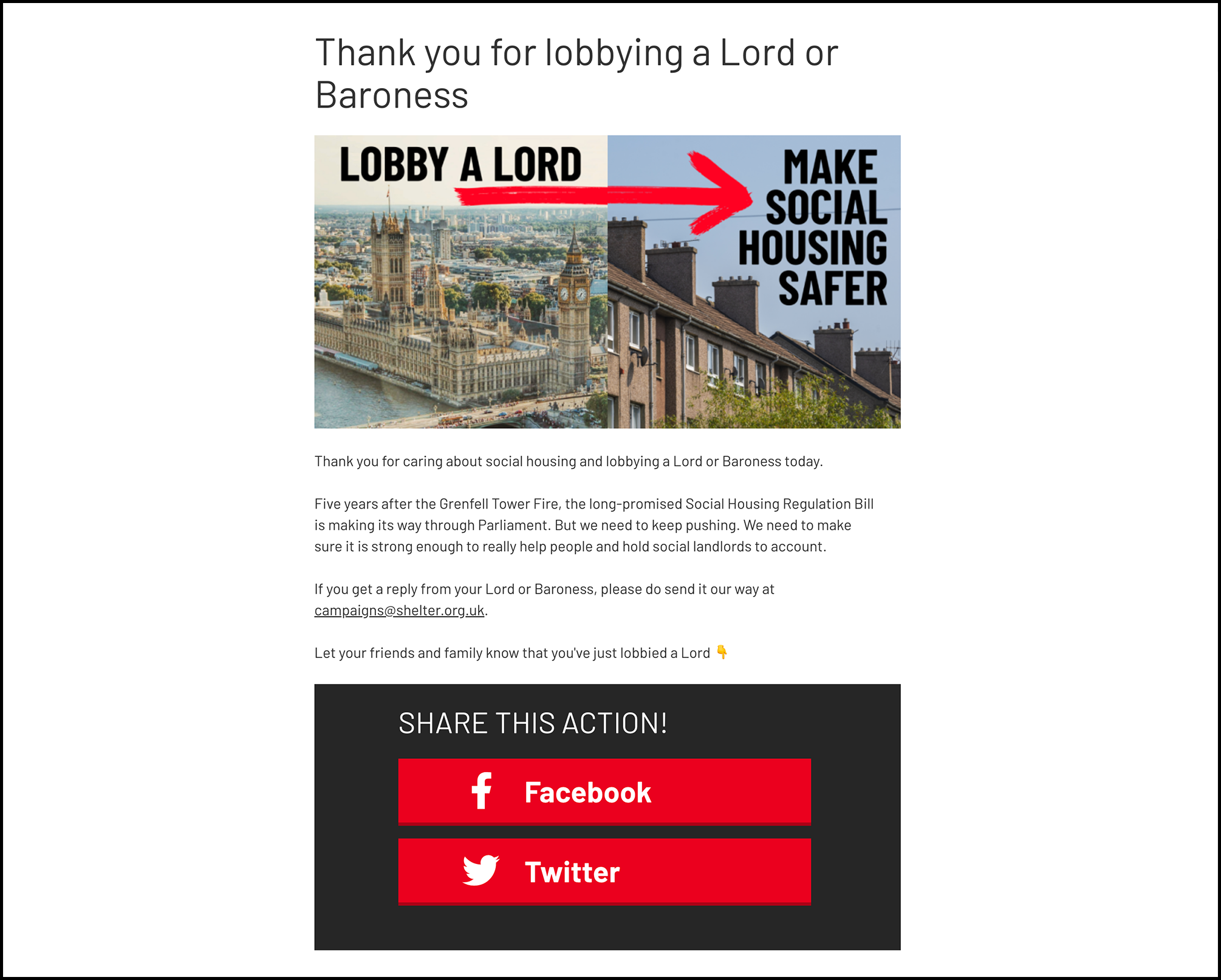 Shelter: Lobbying the Lords on social housing regulation