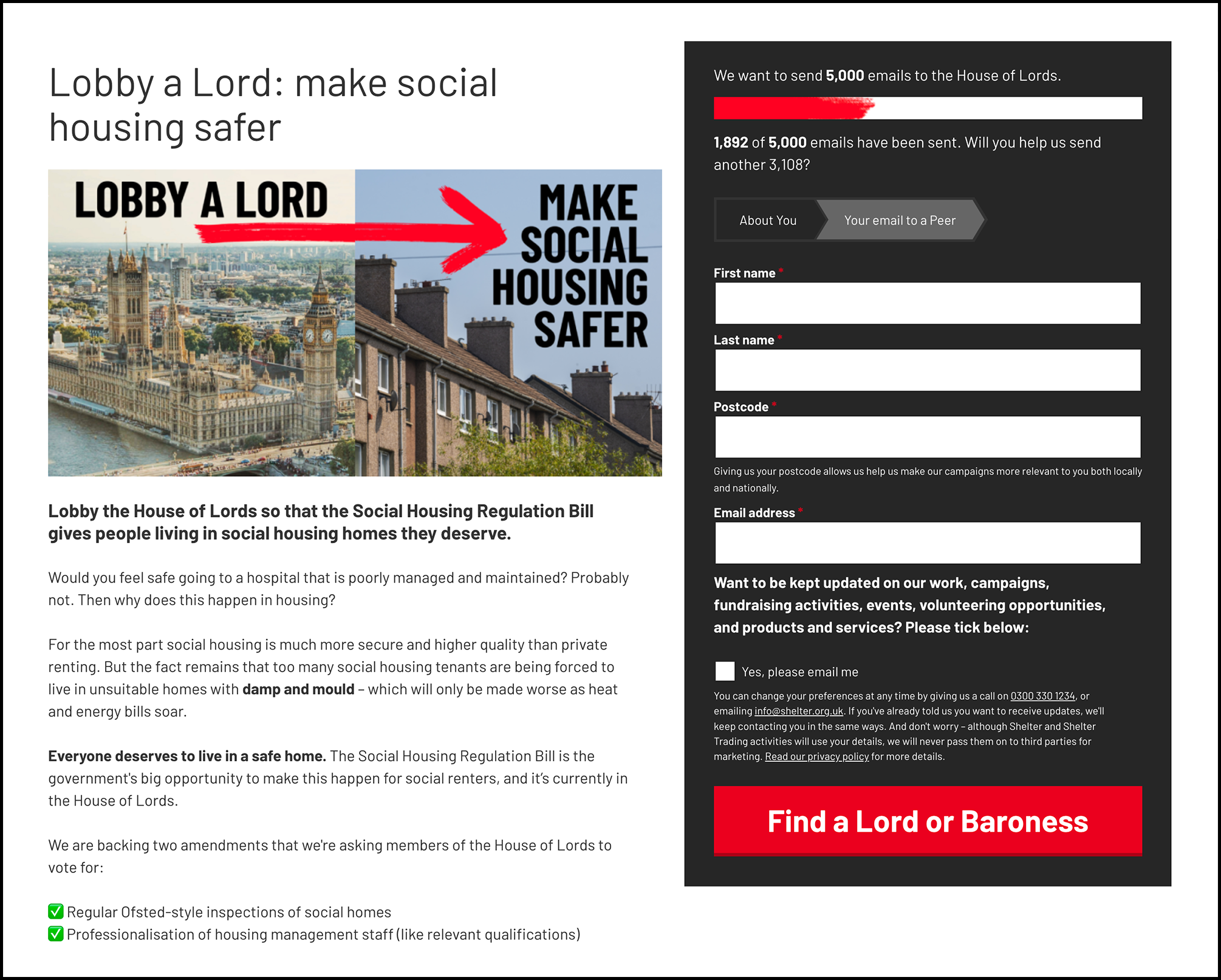 Shelter: Lobbying the Lords on social housing regulation