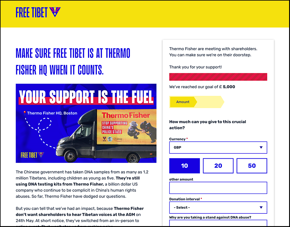 Free Tibet: success with urgent crowdfunding appeals